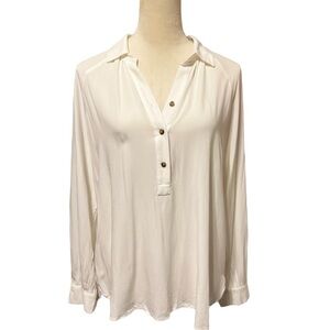 LOFT long sleeve white top button up Medium